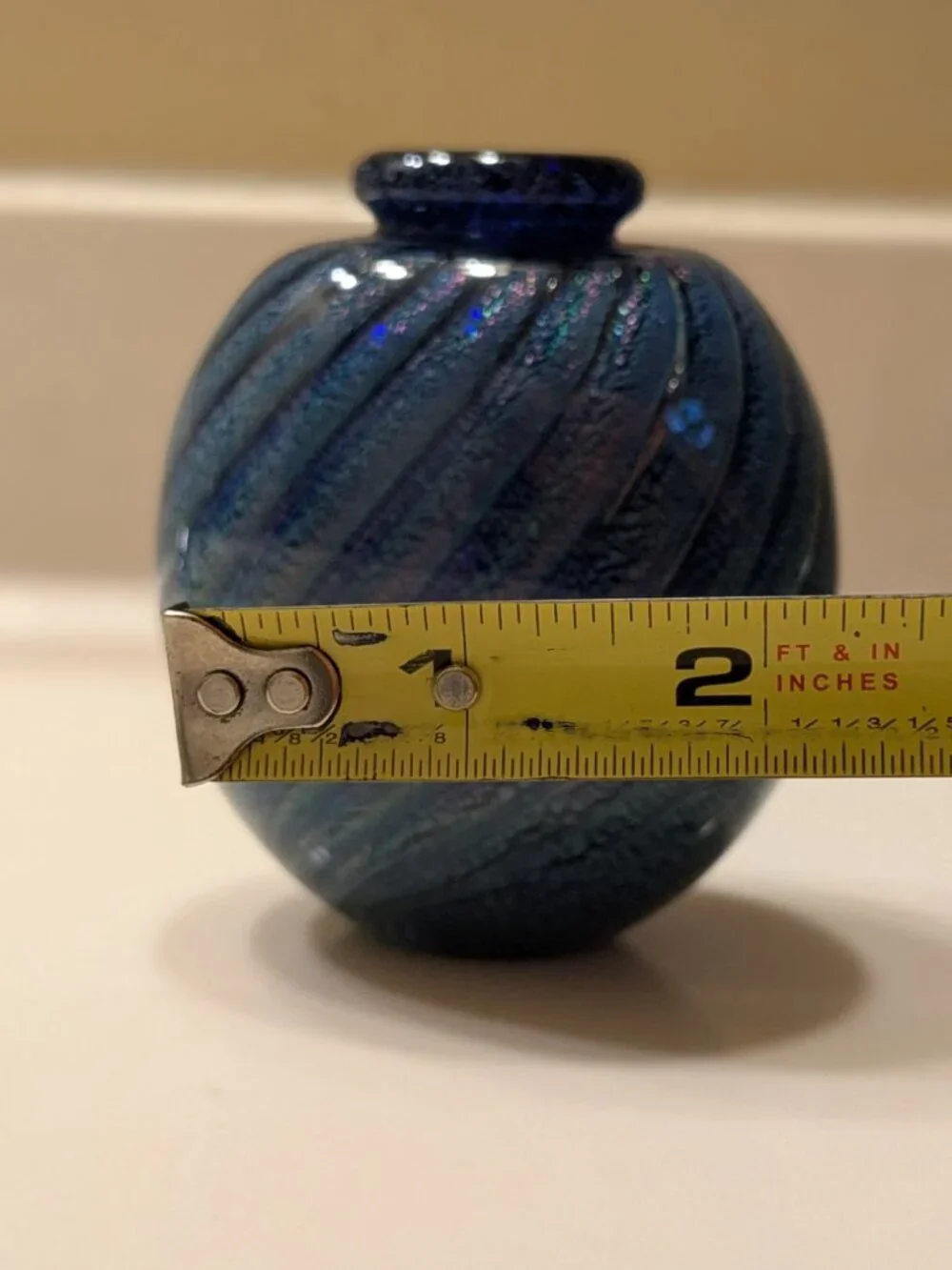 Robert Eickholt Blue Swirled Dichroic Bottle Bud Vase Signed 1989 4.5